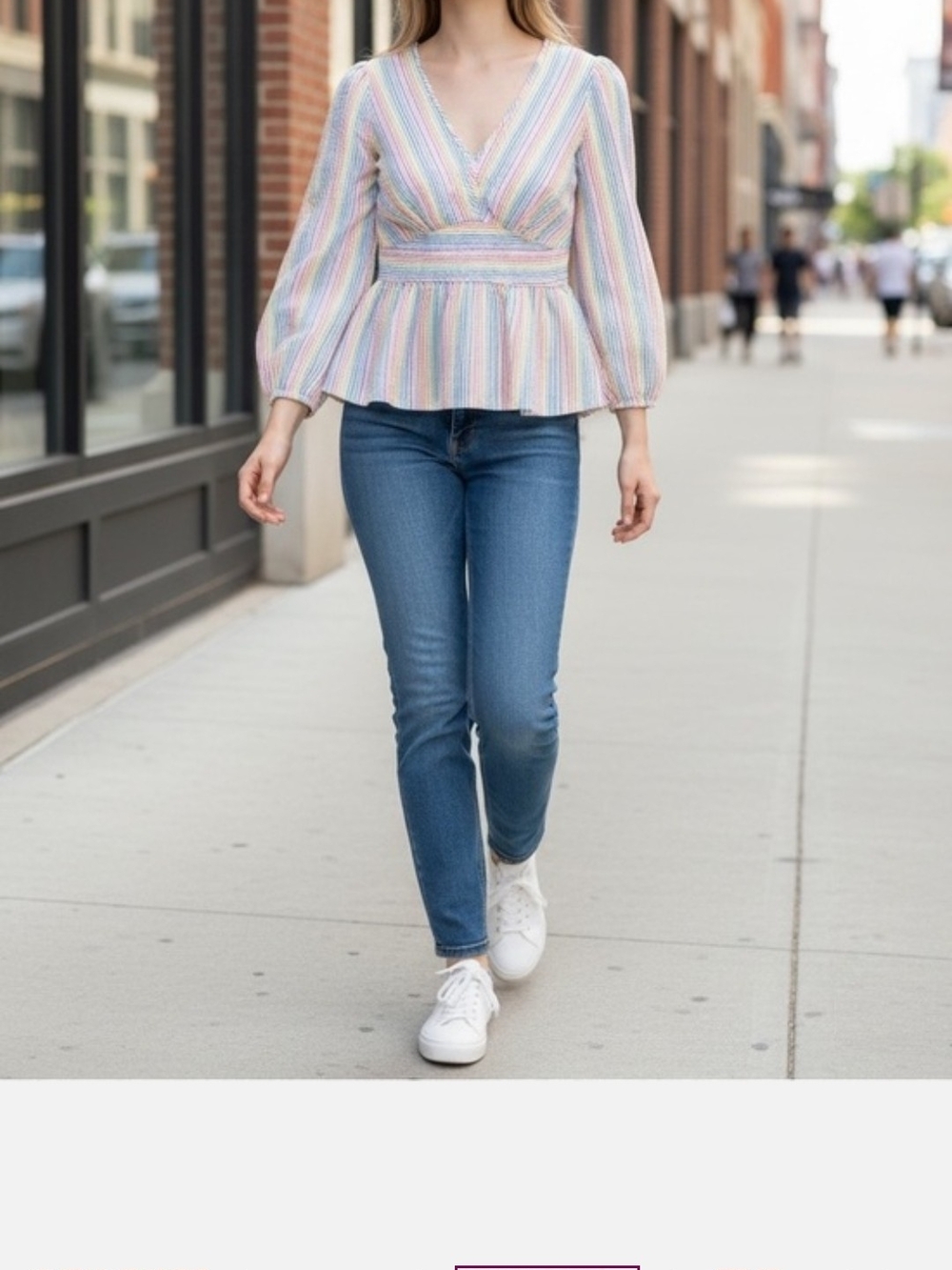 J. Crew V-neck peplum top in rainbow seersucker, size 12
